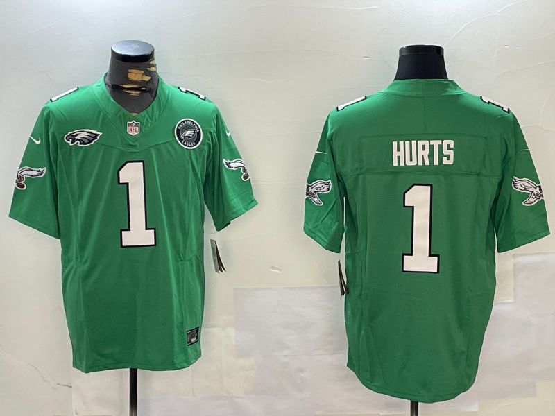 Men Philadelphia Eagles 1 Hurts Green Throwback 2024 Nike Vapor Limited NFL Jersey style 3